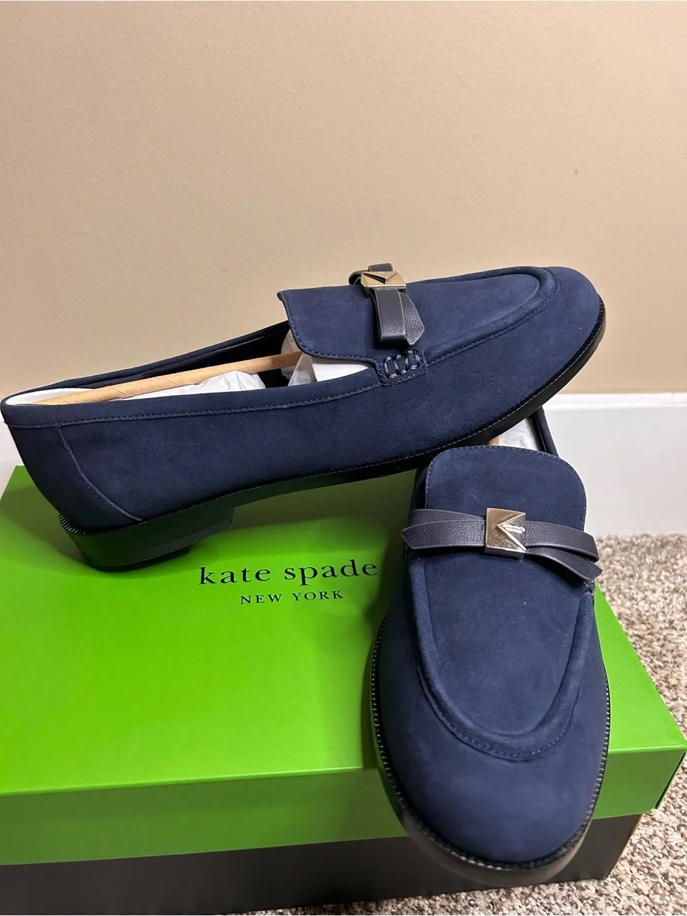 kate spade new york Deco Bow Suede Loafers Captin Navy Woman's Size 11